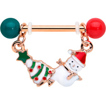 Load image into Gallery viewer, 14G 1/2 Red Green Rose Gold Tone Christmas Tree Nipple Ring Set
