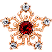Load image into Gallery viewer, 16G 5/16 Red Gem Rose Gold Tone Texture Snowflake Labret Tragus
