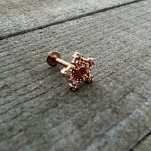 Load image into Gallery viewer, 16G 5/16 Red Gem Rose Gold Tone Texture Snowflake Labret Tragus
