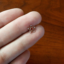 Load image into Gallery viewer, 16G 5/16 Red Gem Rose Gold Tone Texture Snowflake Labret Tragus
