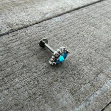 Load image into Gallery viewer, 16G 5/16 Blue Gem Art Deco Oval Labret Monroe Tragus
