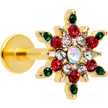 Load image into Gallery viewer, 16G 5/16 Red Aurora Gem Gold Tone Xmas Star Holiday Labret Tragus

