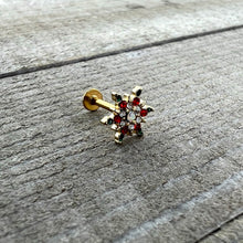 Load image into Gallery viewer, 16G 5/16 Red Aurora Gem Gold Tone Xmas Star Holiday Labret Tragus
