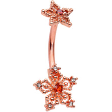 将图片加载到图库查看器，Clear Red Gem Rose Gold Tone Snowflake Star Double Mount Belly Ring
