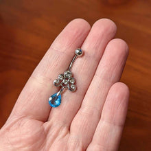 Load image into Gallery viewer, Clear Blue Gem Scrolling Elegance Dangle Belly Ring
