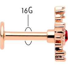 Load image into Gallery viewer, 16G 1/4 Red Gem Rose Gold Tone Texture Snowflake Labret Tragus
