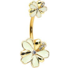 Load image into Gallery viewer, Clear Gem Gold Tone White Texture Daisy Flower Double Mount Belly Ring
