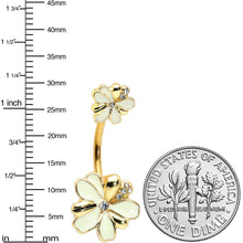 Load image into Gallery viewer, Clear Gem Gold Tone White Texture Daisy Flower Double Mount Belly Ring
