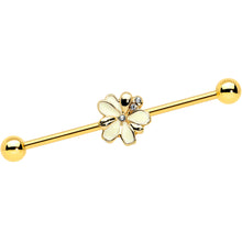 Load image into Gallery viewer, 14G Clear Gem Gold Tone Feed Bee Flower Industrial Barbell 38mm
