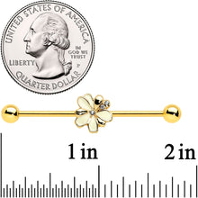 Load image into Gallery viewer, 14G Clear Gem Gold Tone Feed Bee Flower Industrial Barbell 38mm
