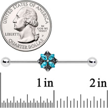 Load image into Gallery viewer, 14G Blue Gem Rhombus Flower Industrial Barbell 38mm
