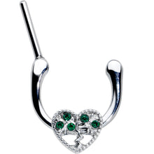 Load image into Gallery viewer, 16G 5/16 Green Gem Heart Tree Valentine Cartilage Clicker
