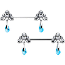 将图片加载到图库查看器，14G 9/16 Blue Gem Scrolling Elegance Dangle Nipple Ring Set
