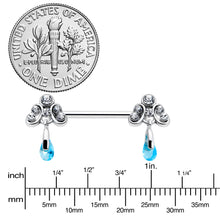 将图片加载到图库查看器，14G 9/16 Blue Gem Scrolling Elegance Dangle Nipple Ring Set
