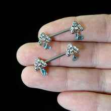 将图片加载到图库查看器，14G 9/16 Blue Gem Scrolling Elegance Dangle Nipple Ring Set
