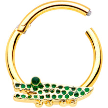 Load image into Gallery viewer, 16G 3/8 Gold Tone Hungry Green Alligator Hinged Segment Ring
