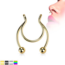 Load image into Gallery viewer, Gold Tone Horseshoe Ball Fake Septum Ring Nipple and Clip on Earring
