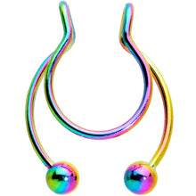 将图片加载到图库查看器，Rainbow Horseshoe Ball Fake Septum Ring Nipple and Clip on Earring
