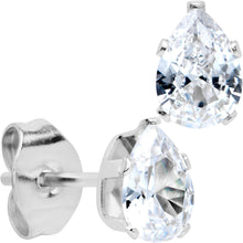 Load image into Gallery viewer, CZ Teardrop Clear Stainless Steel Stud Earrings 3mm to 7mm
