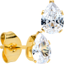 Load image into Gallery viewer, CZ Teardrop Clear Gold Tone Stainless Steel Stud Earrings 3mm to 7mm
