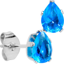 Load image into Gallery viewer, CZ Teardrop Aqua Stainless Steel Stud Earrings 3mm to 7mm
