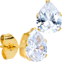 Load image into Gallery viewer, CZ Teardrop Clear Gold Tone Stainless Steel Stud Earrings 3mm to 7mm
