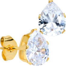 Load image into Gallery viewer, CZ Teardrop Clear Gold Tone Stainless Steel Stud Earrings 3mm to 7mm
