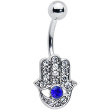 Load image into Gallery viewer, Clear Blue Gem Eye Hamsa Hand Belly Ring
