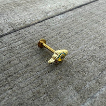 Load image into Gallery viewer, 16G 5/16 Gold Tone Bold Peacock Feather Labret Monroe Tragus
