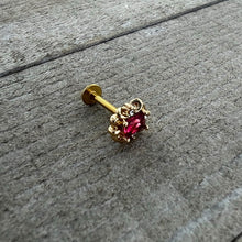Load image into Gallery viewer, 16G 5/16 Red Gem Gold Tone Regal Escutcheon Labret Monroe Tragus
