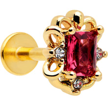 Load image into Gallery viewer, 16G 1/4 Red Gem Gold Tone Regal Escutcheon Labret Monroe Tragus
