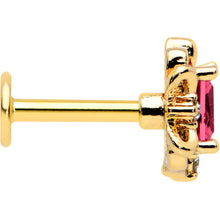 Load image into Gallery viewer, 16G 1/4 Red Gem Gold Tone Regal Escutcheon Labret Monroe Tragus
