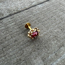 Load image into Gallery viewer, 16G 1/4 Red Gem Gold Tone Regal Escutcheon Labret Monroe Tragus
