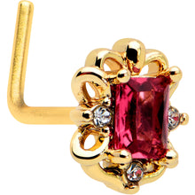 Load image into Gallery viewer, 20G 7mm Red Gem Gold Tone Regal Escutcheon L Shape Nose Ring
