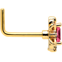 Load image into Gallery viewer, 20G 7mm Red Gem Gold Tone Regal Escutcheon L Shape Nose Ring
