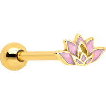 Load image into Gallery viewer, Gold Tone Lotus Flower Pink Peace Barbell Tongue Ring
