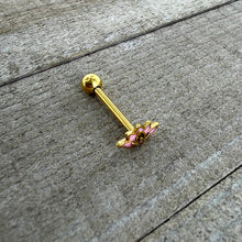 Load image into Gallery viewer, Gold Tone Lotus Flower Pink Peace Barbell Tongue Ring
