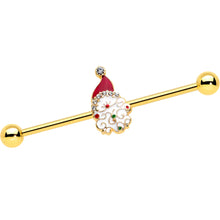 Load image into Gallery viewer, 14G Clear Gem Gold Tone Decorated Santa Holiday Industrial Barbell 38mm
