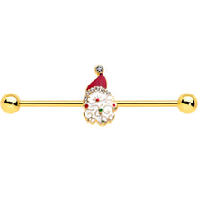 Load image into Gallery viewer, 14G Clear Gem Gold Tone Decorated Santa Holiday Industrial Barbell 38mm
