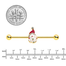 Load image into Gallery viewer, 14G Clear Gem Gold Tone Decorated Santa Holiday Industrial Barbell 38mm
