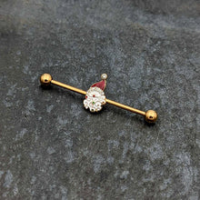 Load image into Gallery viewer, 14G Clear Gem Gold Tone Decorated Santa Holiday Industrial Barbell 38mm
