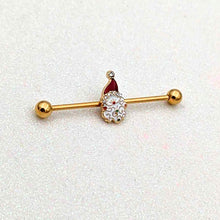 Load image into Gallery viewer, 14G Clear Gem Gold Tone Decorated Santa Holiday Industrial Barbell 38mm
