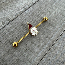 Load image into Gallery viewer, 14G Clear Gem Gold Tone Decorated Santa Holiday Industrial Barbell 38mm
