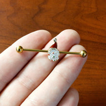 Load image into Gallery viewer, 14G Clear Gem Gold Tone Decorated Santa Holiday Industrial Barbell 38mm
