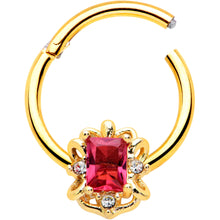 Load image into Gallery viewer, 16G 3/8 Clear Pink Gem Gold Tone Open Oblong Hinged Segment Ring
