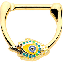 Load image into Gallery viewer, 16G 3/8 Gold Tone Bold Peacock Feather Cartilage Clicker
