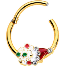 Load image into Gallery viewer, 16G 3/8 Clear Gold Hue Deco Santa Christmas Hinged Segment Ring
