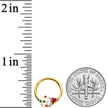 Load image into Gallery viewer, 16G 3/8 Clear Gold Hue Deco Santa Christmas Hinged Segment Ring

