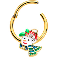 Load image into Gallery viewer, 16G 3/8 Clear Gem Gold Tone Happy Snowman Hinged Segment Ring

