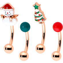 Load image into Gallery viewer, 16G 5/16 Rosy Hue Snowman Christmas Curved Eyebrow Ring Set of 4
